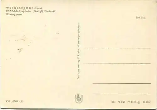 Wernigerode - FDGB-Erholungsheim Georgij Dimitroff - Wintergarten - Foto-AK Grossformat - Verlag E. Riehn Wernigerode -