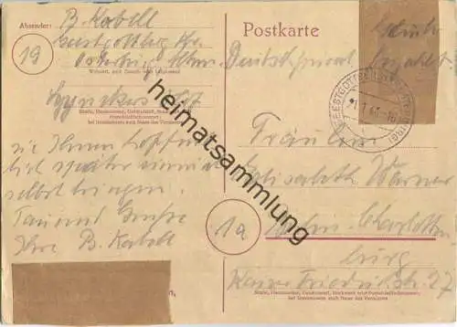 Postkarte aus Geestgottberg (Krs. Osterburg) - Wertstempel und Propagandaeindruck überklebt