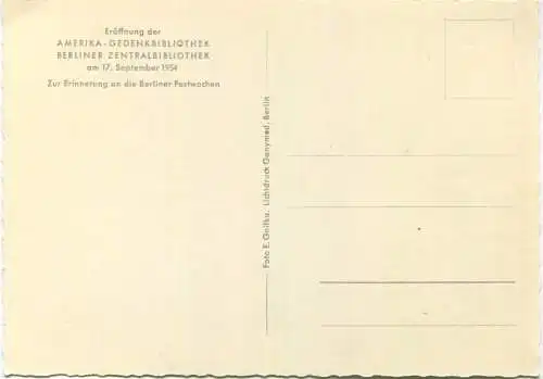 Berlin-Kreuzberg - Eröffnung der Amerika-Gedenkbibliothek - Berliner Zentralbibliothek am 17. September 1954 - AK-Großfo