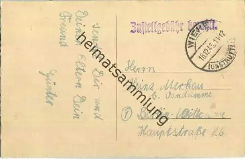 Postkarte aus Wieme (Unstrut) vom 18.12.1945 mit 'Zustellgebühr bezahlt' Stempel B16f in violett
