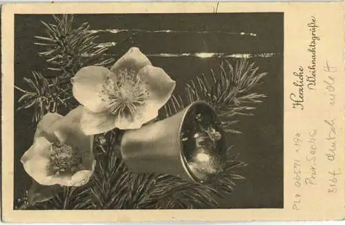 Postkarte aus Wieme (Unstrut) vom 18.12.1945 mit 'Zustellgebühr bezahlt' Stempel B16f in violett