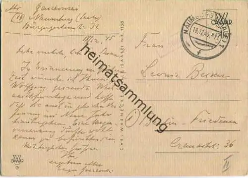 Postkarte aus Naumburg (Saale) vom 18.12.1945 mit 'Gebühr bezahlt' Stempel B4a in rot