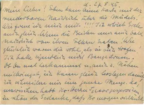 Postkarte aus Blankenburg/Harz vom 27.08.1945 mit 'Gebühr bezahlt' Stempel B5e in rot '6 Rpf'