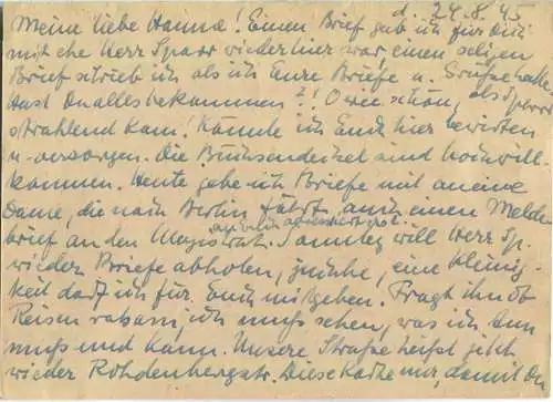 Postkarte aus Blankenburg vom 24.08.1945 mit 'Gebühr bezahlt' Stempel B5e in rot '6 Rpf'