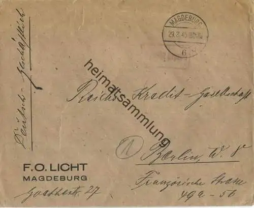 Brief aus Magdeburg vom 29.08.1945 mit 'Gebühr bezahlt' Stempel in rot