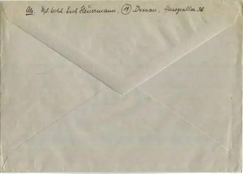 Brief aus (19) Dessau vom 21.08.1945 mit 'Gebühr bezahlt' Stempel in rot