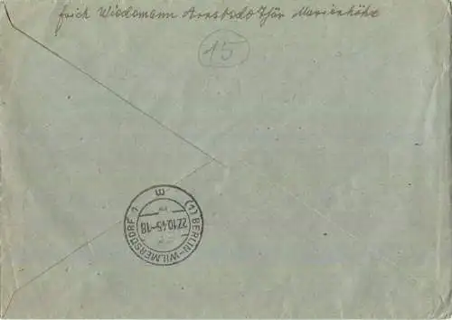 Einschreibebrief aus Arnstadt 1 vom 25.10.1945 mit 'Gebühr bezahlt' Stempel in violett '42'
