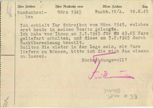 Postkarte aus Halle (Saale) vom 17.08.1945 mit 'Gebühr bezahlt' Stempel B5a in violett