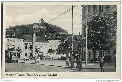 Karlsruhe-Durlach - Traindenkmal mit Turmberg - Straßenbahn