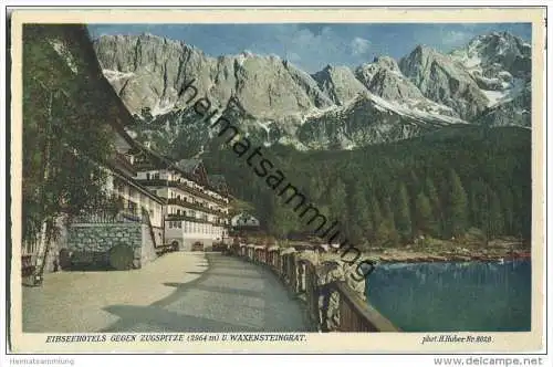 Eibseehotel gegen Zugspitze und Waxensteingrat
