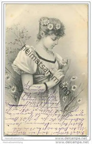 Frau mit Blumen im Haar - Künstlerkarte