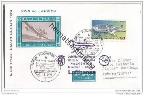Postkarte Lufthansa LH 616 - Jubiläums-Luftpost Berlin-Istanbul - 2. November 1974