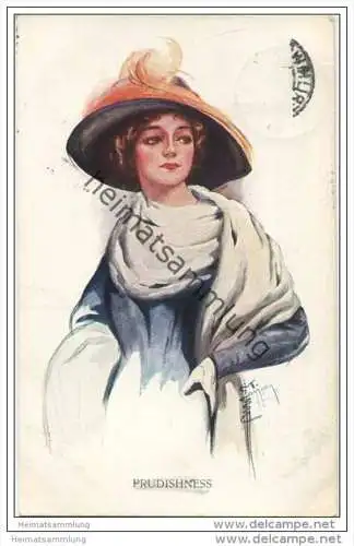 Frau mit Hut und grossem Schaal - Prudishness - signiert E. T. Barber
