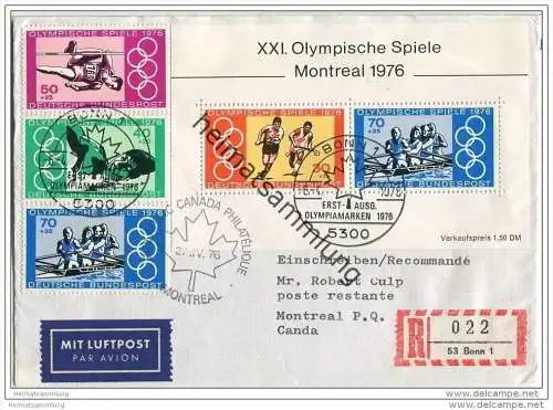 Ersttags-Brief mit Marken und Block Olympische Spiele Montreal - Sonderstempel 6. April 1976