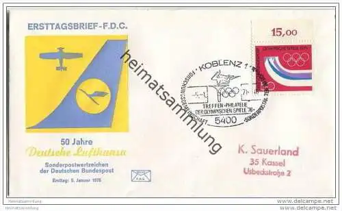 Ersttags-Brief 50 Jahre Deutsche Lufthansa mit Marke Olympische Spiele 1976  - Sonderstempel 5. Januar 1976