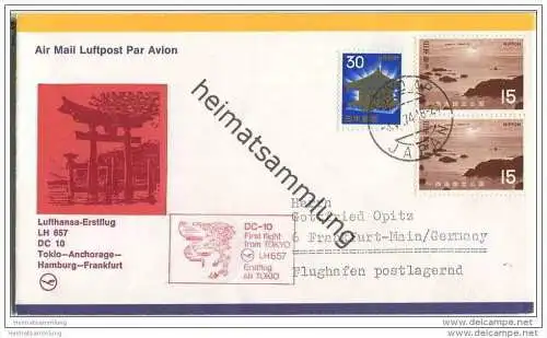 Brief Japan - Lufthansa-Erstflug LH 657 DC 10 - Tokio-Anchorage-Hamburg-Frankfurt - 3.Mai 1974