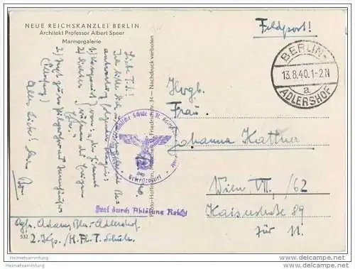 Berlin - Reichskanzlei - Marmorgalerie - Albert Speer - &acute;Frei durch Ablösung Reich&acute; Briefstempel