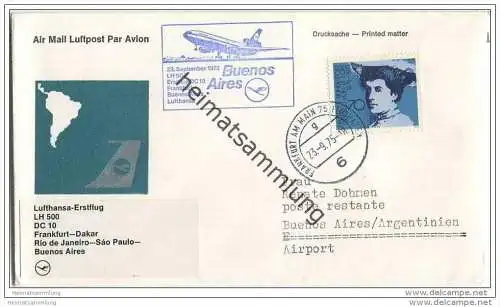 Brief Lufthansa - Erstflug LH 500 DC 10 - Frankfurt-Dakar-Rio de Janeiro-Sao Paulo-Buenos Aires - 23. September 1975