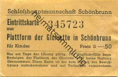 Österreich - Schloßhauptmannschaft Schönbrunn - Eintrittskarte zur Plattform der Gloriette für Kinder