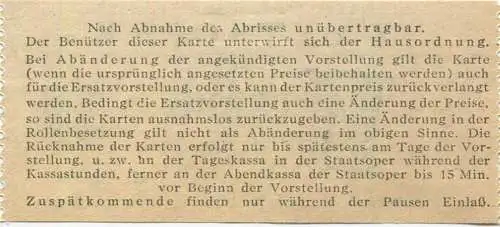 Österreich - Wien - Staatsoper - Eintrittskarte Stehplatz 1962