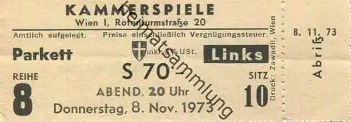 Österreich - Wien - Kammerspiele Rotenturmstraße 20 - Eintrittskarte 1973