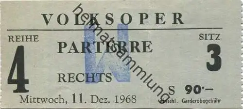 Österreich - Wien - Volksoper 1968 - Eintrittskarte