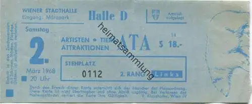 Österreich - Wien - Wiener Stadthalle - ATA Artisten Tiere Attraktionen 1968 - Eintrittskarte