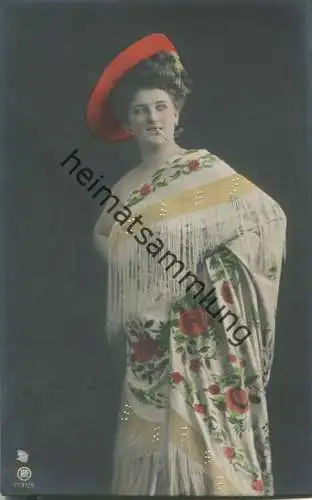 Frau mit Hut - Hutmode - Zigarette - handcoloriert