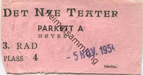 Norwegen - Oslo - Det nye Teater - Eintrittskarte