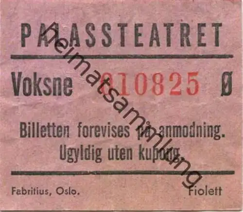 Norwegen - Oslo - Palassteatret - Eintrittskarte