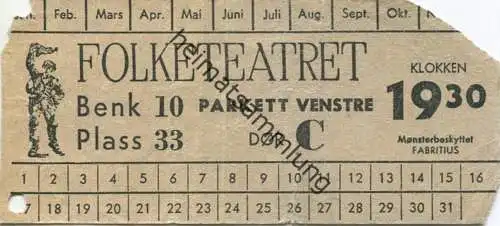 Norwegen - Oslo - Folketratret - Eintrittskarte