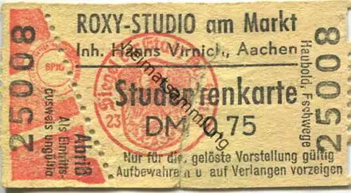Aachen - Roxy-Studio am Markt Inhaber Hanns Virnich - Eintrittskarte