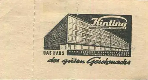 Aachen - Kammerspiele im Stadttheater Aachen - Eintrittskarte - rückseitig Werbung Kinting Das Haus des guten Geschmacks