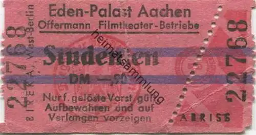 Aachen - Eden-Palast Offermann Filmtheater Betriebe - Eintrittskarte