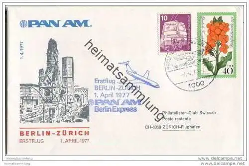 Brief Berlin - PAN AM - Erstflug Berlin-Zürich - Sonderstempel 1.4.1977