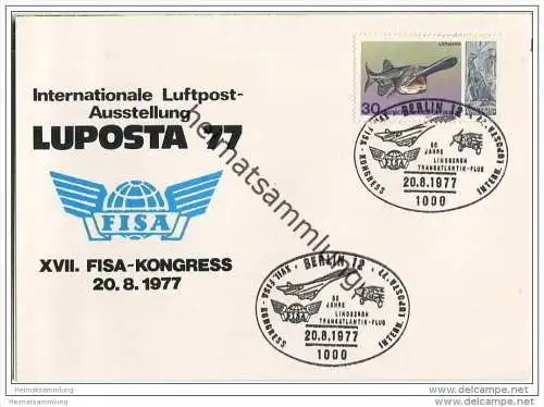 Postkarte Berlin - LUPOSTA 77 - Air France - Mirage - Doppelkarte - Sonderstempel 1977