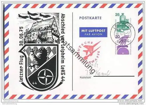 Privatganzsache Bund - Privatpostkarte PP85 - Abschied von Leipheim LeKG 44 - gestempelt 1974