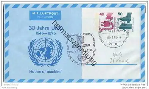 Privatganzsache Bund Luftpostleichtbrief - Privatfaltbrief PF10/1 - 30 Jahre UNO- gestempelt 1975