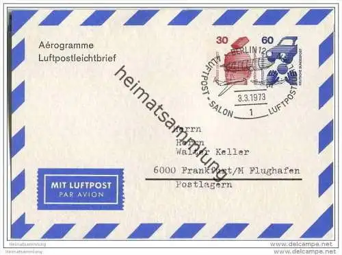 Privatganzsache Bund Luftpostleichtbrief Aerogramme - Privatfaltbrief PF13 - gelaufen 1973