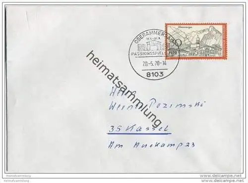 Brief mit 30 Pfg. Oberammergau - gelaufen 1970 nach Kassel - Sonderstempel Passionsspiel
