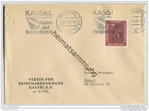 Brief mit 7 Pfg. Nürnberger Bote - gelaufen 1962 nach Kassel - Sonderumschlag Verein für Briefmarkenkunde