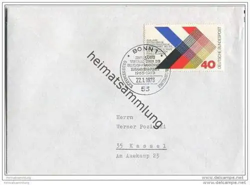 &nbsp;Ersttags-Brief mit Marke 10 Jahre Vertrag über Deutsch-französische Zusammenarbeit - gelaufen 22.1.1973 nach Kasse