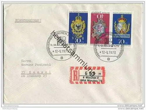 Einschreibe-Brief mit Marken Philatelistenkongress - gelaufen 1973 mit IBRA-Sonderstempel nach Kassel