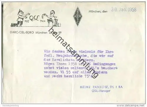 QSL - QTH - Neujahrswünsche DARC-QSL-Büro München - Heinz Pankow DL 1 PA - 1958