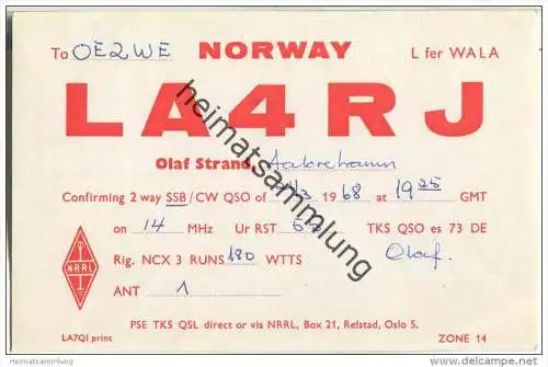 QSL - QTH - Funkkarte - LA4RJ - Norway - 1968