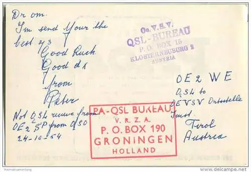 QSL - QTH - Funkkarte - PA0AU - The Netherlands - Rotterdam - 1954