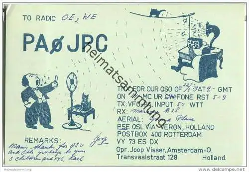 QSL - QTH - Funkkarte - PA0JPC - The Netherlands - Amsterdam - 1959