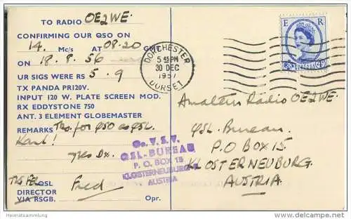 QSL - QTH - Funkkarte - G3AS - Great Britain - Dorchester - 1956