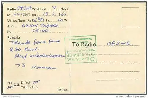 QSL - QTH - Funkkarte - G3NHA - Great Britain - Bedfordshire - 1961