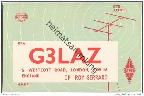 QSL - QTH - Funkkarte - G3LAZ - Great Britain - London - 1959
